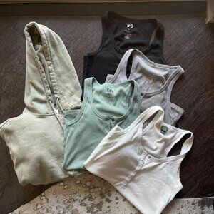 Bundle of Ribbed Tank Tops and Zip Up Hoodie